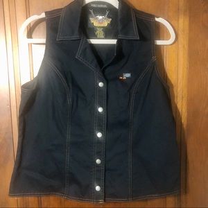 Harley-Davidson black vest orange stitching Large